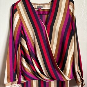 Vince Camuto Wrap Blouse in Pink and Blue 3/4 Sleeve